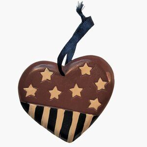 Patriotic Ornaments Flag Heart Star Stripes Rustic Primitive Americana
